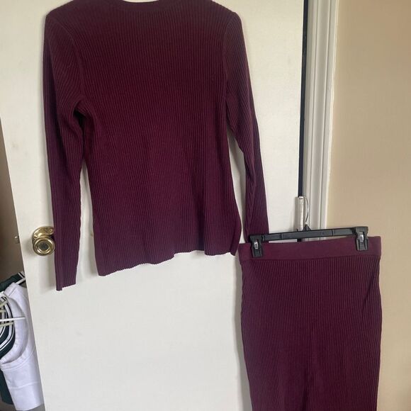 LOFT Purple Crew Neck Sweater and Skirt Set Lightweight Knit - Petite - NWT. - Picture 2 of 6